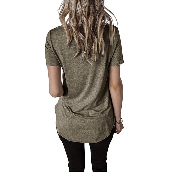 🆕️ Brown~ Short Sleeve Cage Front Tee - Picture 3 of 4